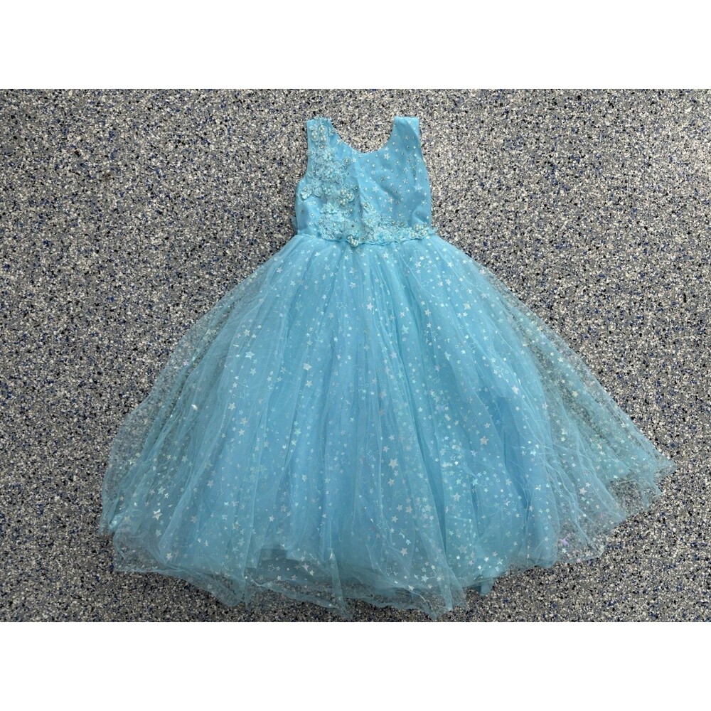 Light Blue Girl Dress Sparkling Tulle Skirt Bodice Detailed Party Dress Size 24